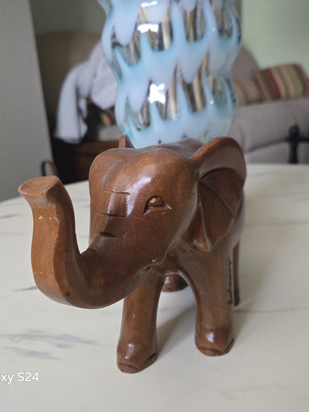 Source Unknown Brown Wood Elephant Sculpture
